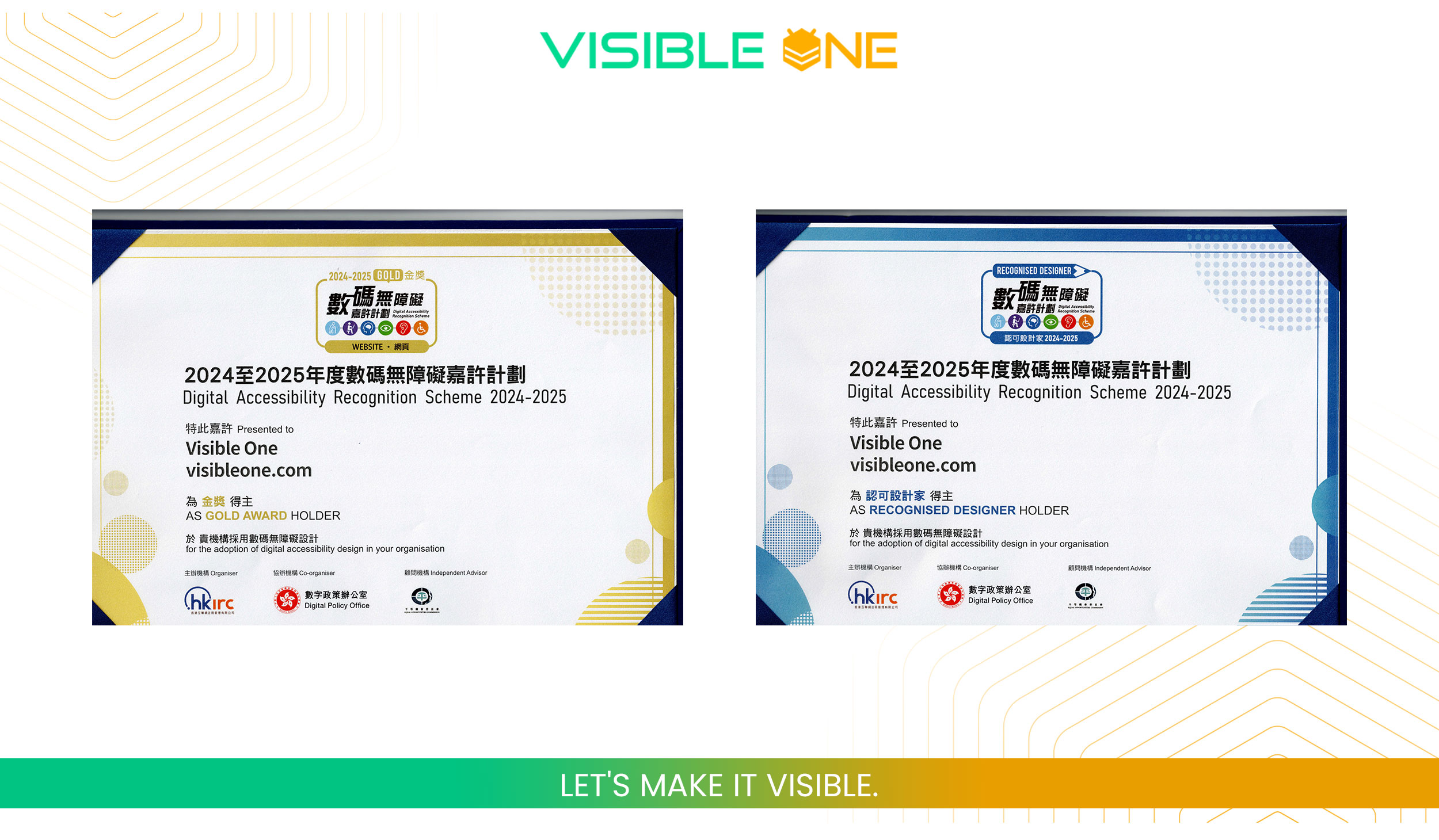 Visible One Wins Gold Award and Recognised Designer in Digital Accessibility Recognition Scheme 2024-2025